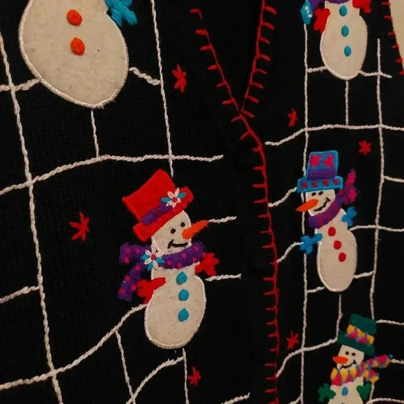 B.P. DESIGN Knit Sweater Vest Sz M Holiday Christmas Snowman Embroidered Black - Picture 3 of 6